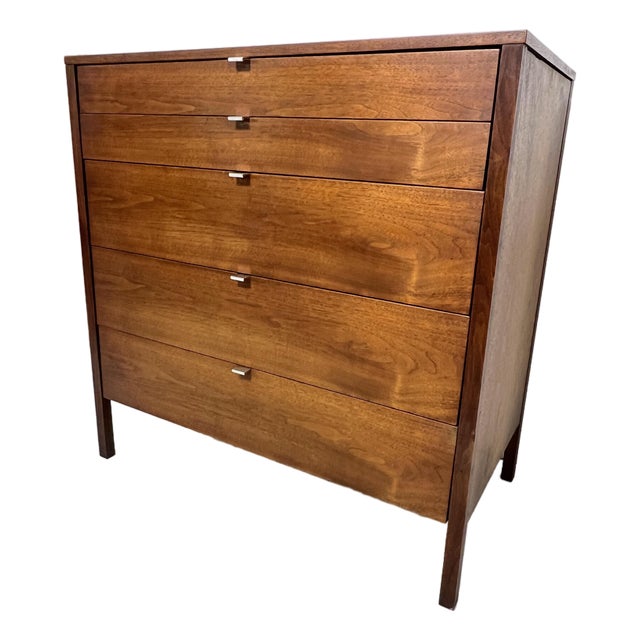 C. 1960 Florence Knoll for Knoll International Walnut Five Drawer Dresser For Sale