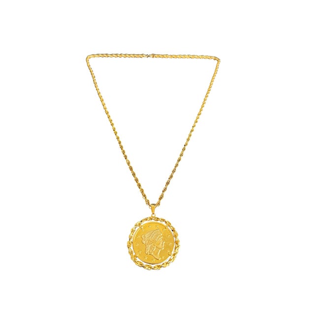 Vintage Gold Tone Coin Necklace Bicentennial 1776-1976 Rope Chain Estate Costume Jewelry This is a costume jewelry piece...