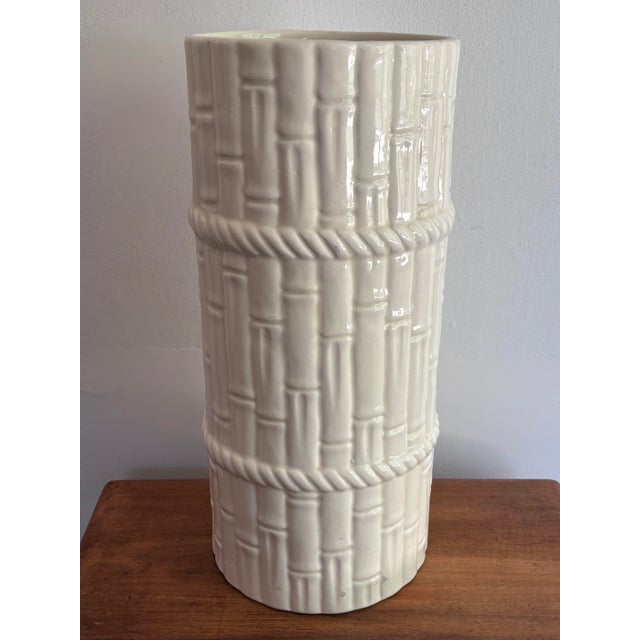 Ornamental & Decorative Materials 1980s Coastal Regency Ceramic Glazed Faux Bamboo Umbrella Stand For Sale - Image 7 of 8