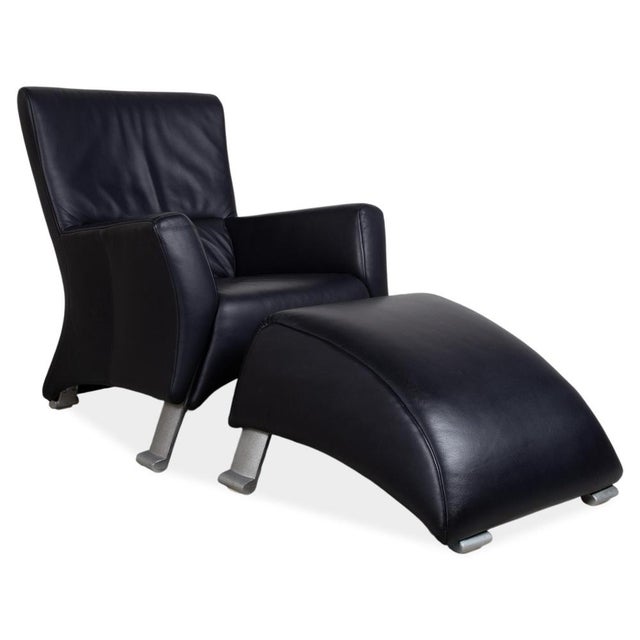 322 Leather Armchair Set in Blue with Ottoman by Rolf Benz, Set of 2 For Sale - Image 18 of 18