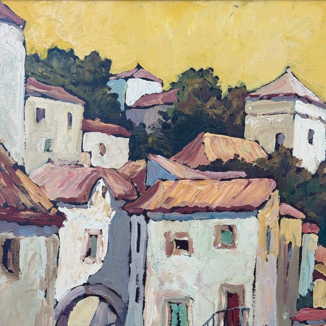 Mediterranean Large Vintage Original Oil Painting Spanish Village Mediterranean Scene For Sale - Image 3 of 11
