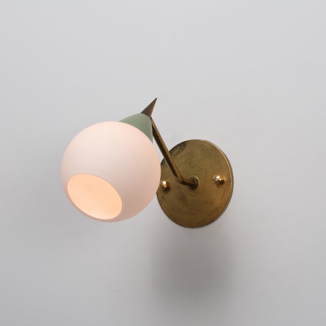 Vintage Italian Green Lacquered Metal and Opaline Glass Wall Sconce, 1950s For Sale - Image 6 of 8