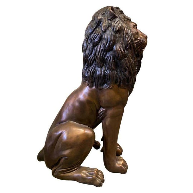 Cast Bronze Sitting Lions, 20th Century, Set of 2 For Sale - Image 4 of 11