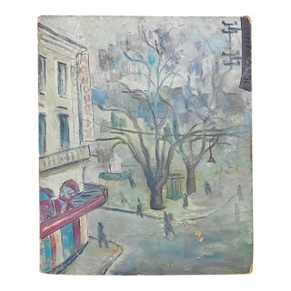 Early Paris, France Oil Painting of Monoprix Store and a Park For Sale