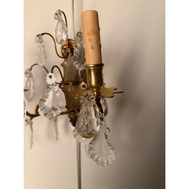 19th Century 19th Century French Bronze and Crystal Wall Sconces - Pair For Sale - Image 5 of 7