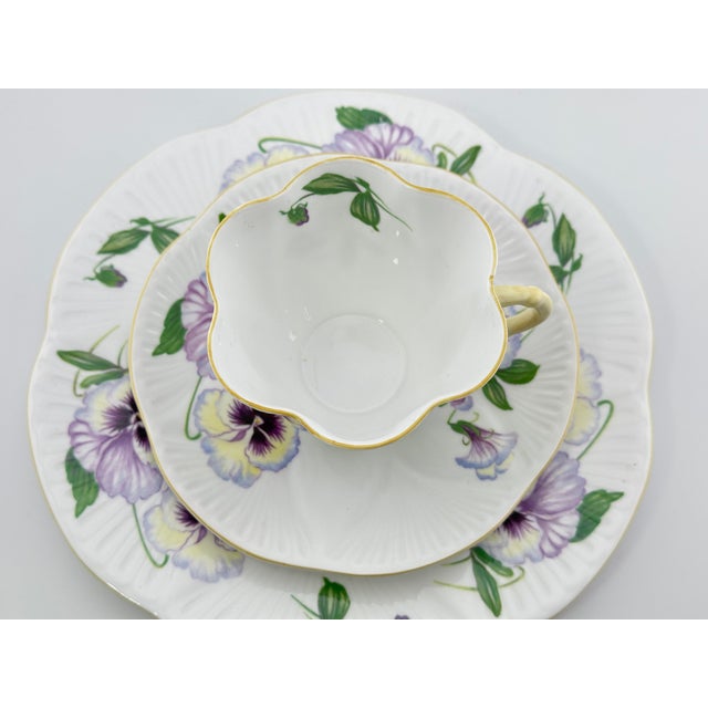 Shelley Shelley Pansy Trio Dainty Shape, Vintage English Bone China 3 Piece Tea Set For Sale - Image 4 of 8