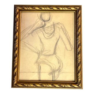 1950’s Original Abstract Moving Figure Charcoal Study Drawing For Sale