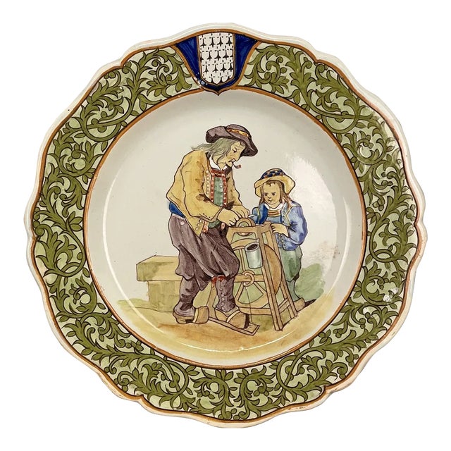 Late 19th Century French Porquier Beau Quimper Plate For Sale