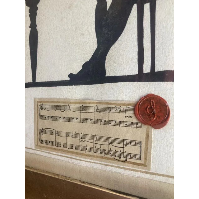 Italian Artist, Musician Silhouettes, Mixed Media Paintings on Paper, Framed, 1950s For Sale - Image 6 of 12