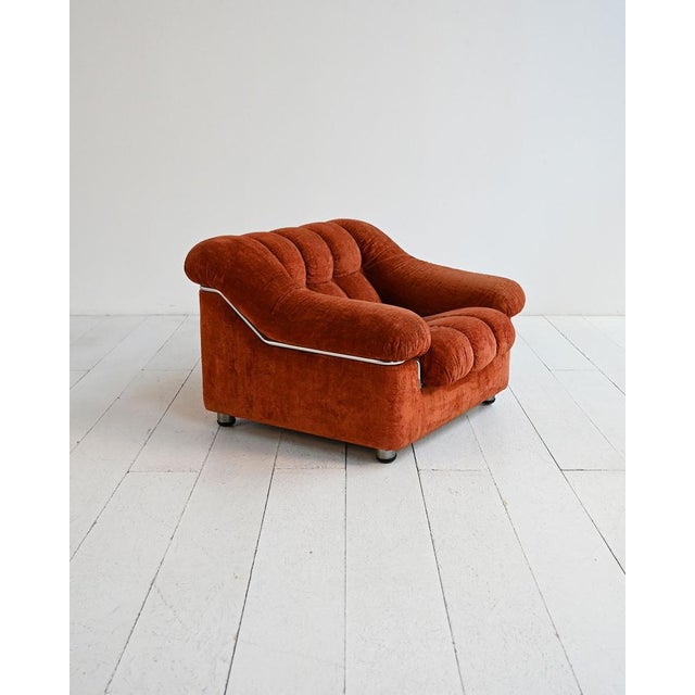 Vintage Orange Velvet Armchair, 1970s For Sale - Image 3 of 10