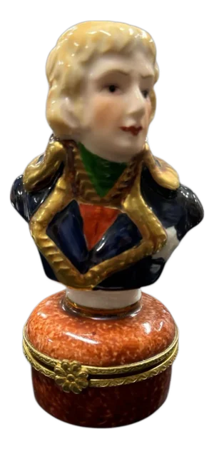 Late 20th Century Limoges China Figural Porcelain Pill Trinket Box Soldier Figurine No Hat