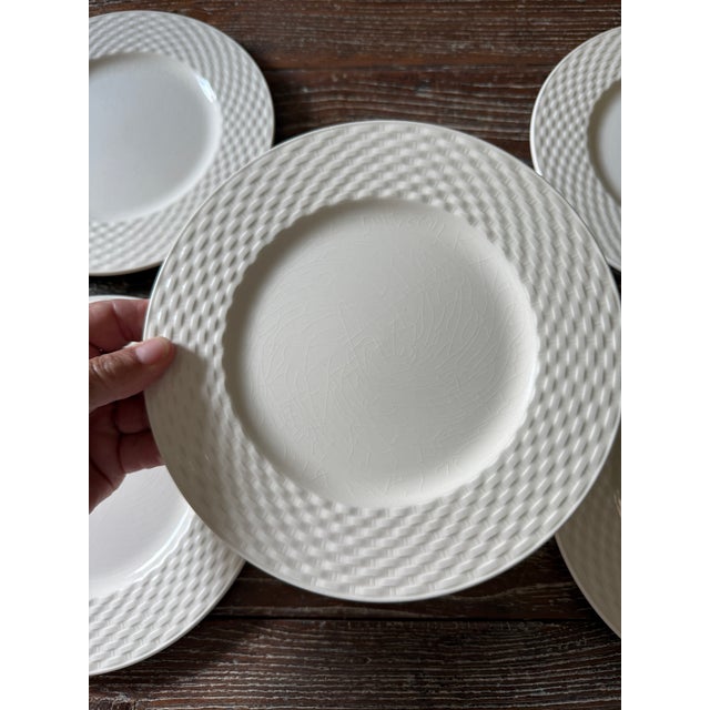 1970s Pagnossin Ironstone Basket Weave Plates 8.25 Inch White Italian Dinnerware Treviso - Set of 6 For Sale In Chicago - Image 6 of 11