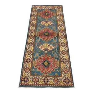 Kazak Runner 2’8” X 6’6” Blue Wool Tribal Hand-Knotted Oriental Rug