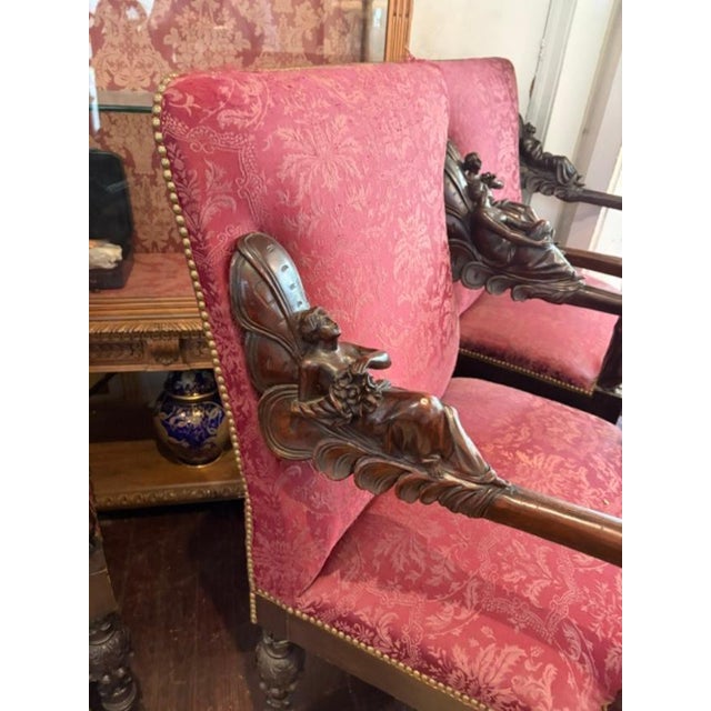 Pair Antique Baroque Walnut Italian Armchairs Carved Andrea Brustolon Style For Sale - Image 4 of 10