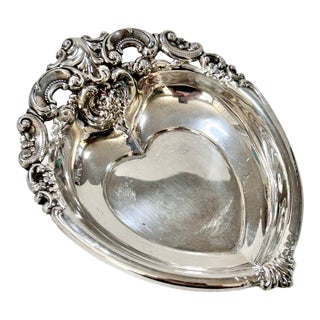 Vintage Ornate Silverplate Heart Trinket Dish – Wallace For Sale