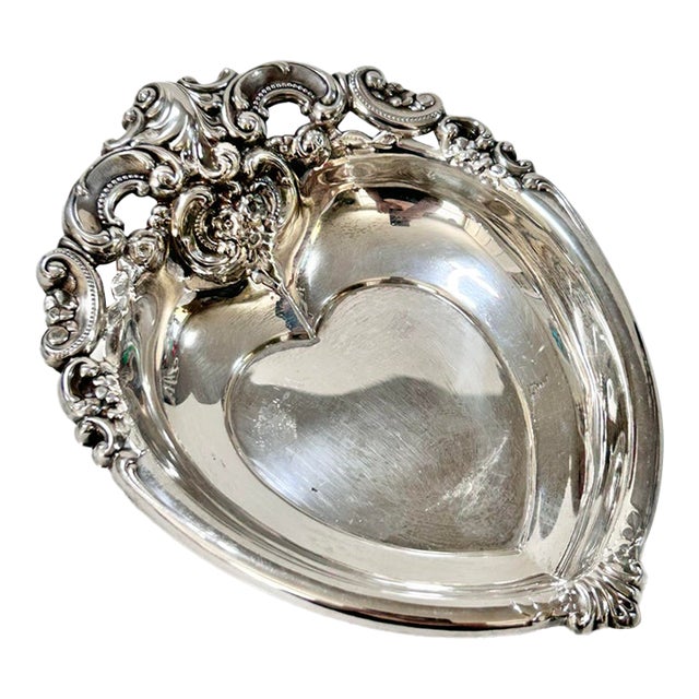 Vintage Ornate Silverplate Heart Trinket Dish – Wallace For Sale