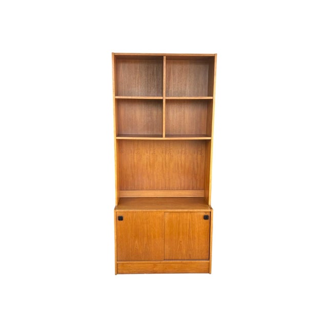 Mid-Century Modern 1960s Scandinavian Danish Modern Teak Bookcase With Sliding Door Cabinet For Sale - Image 3 of 12