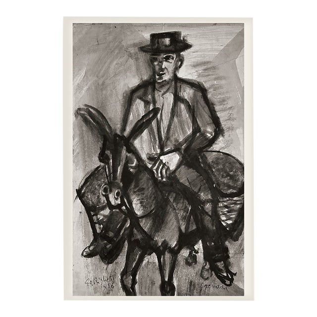 This Mid-Century vintage painting on paper is by French artist Edouard Righetti and a beautiful example of Expressionism...