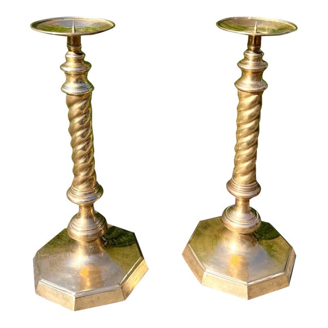 Late 20th Century Maitland-Smith Pair of Tall Brass Barley Twist Candlesticks For Sale