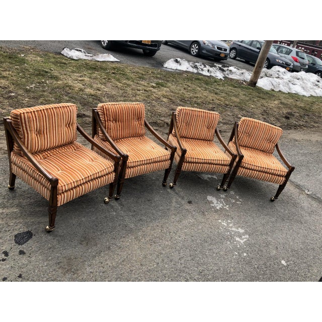 Mid Century Velvet Upholstered Dining Chairs On Casters Set Of 4