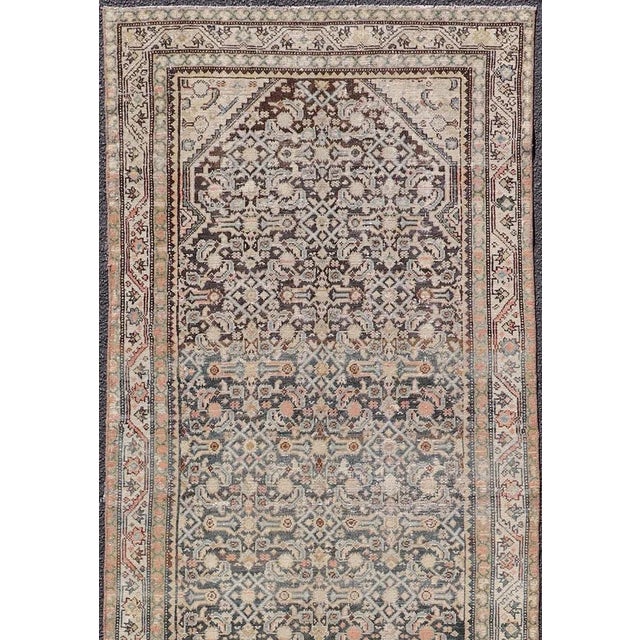 Antique Persian Hamedan Runner With Sub-Geometric Design in Gray and Cream For Sale In Atlanta - Image 6 of 11