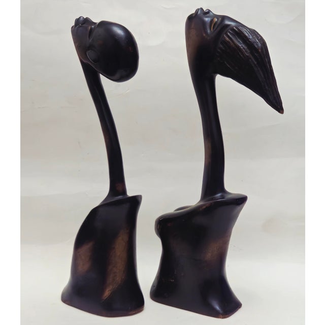 African Mid 20th Century African Carved Wood Modernist Sculpture Male and Female Busts - A Pair For Sale - Image 3 of 18