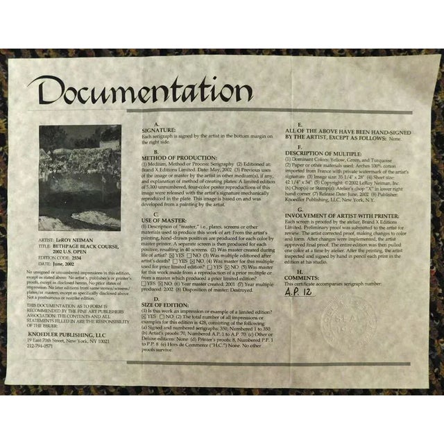 Paper LeRoy Neiman Bethpage Black Course Hand Signed on Paper Custom Frame For Sale - Image 7 of 7