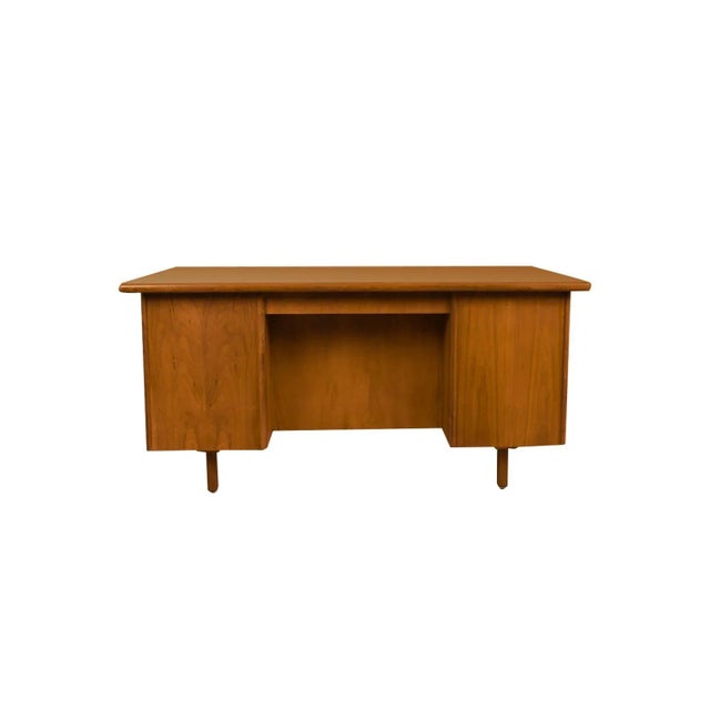 Brown 1970s Mid-Century Walnut Large Executive Desk For Sale - Image 8 of 10