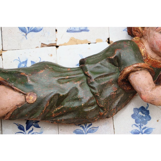 Antique Cherub Musician Playing a Golden Bugle, 18th Century, Portuguese For Sale - Image 11 of 14