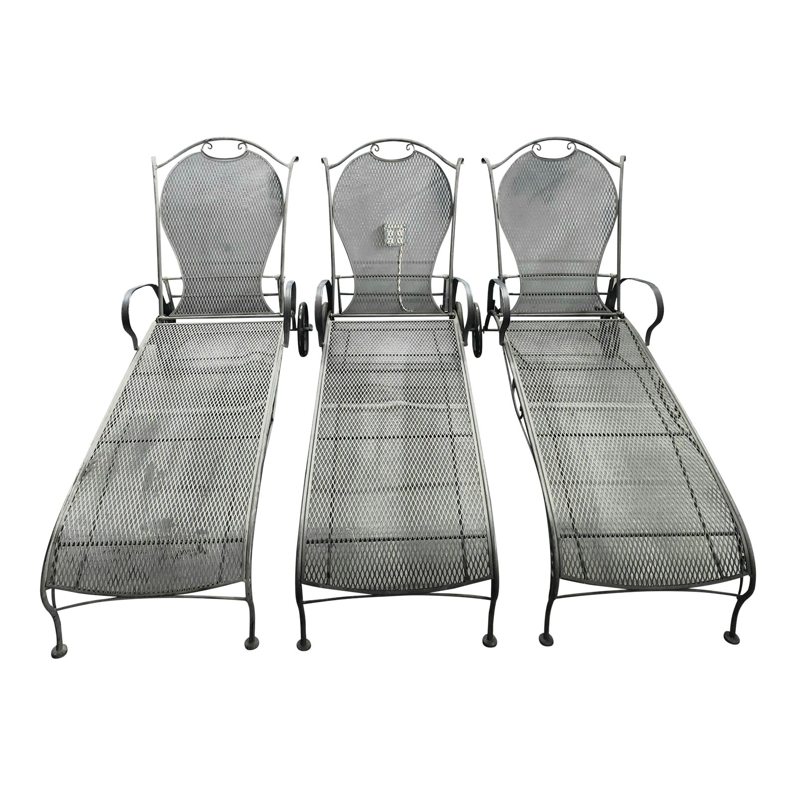 Vintage Woodard Wrought Iron Chaise Lounge Chairs Set of 3 Chairish