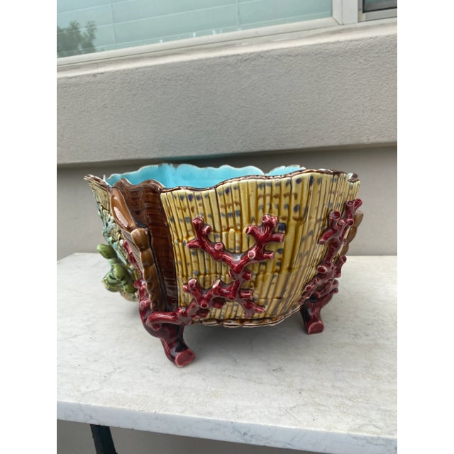 19th Century Large Majolica Shell & Coral Jardiniere Sarreguemines For Sale In Austin - Image 6 of 11