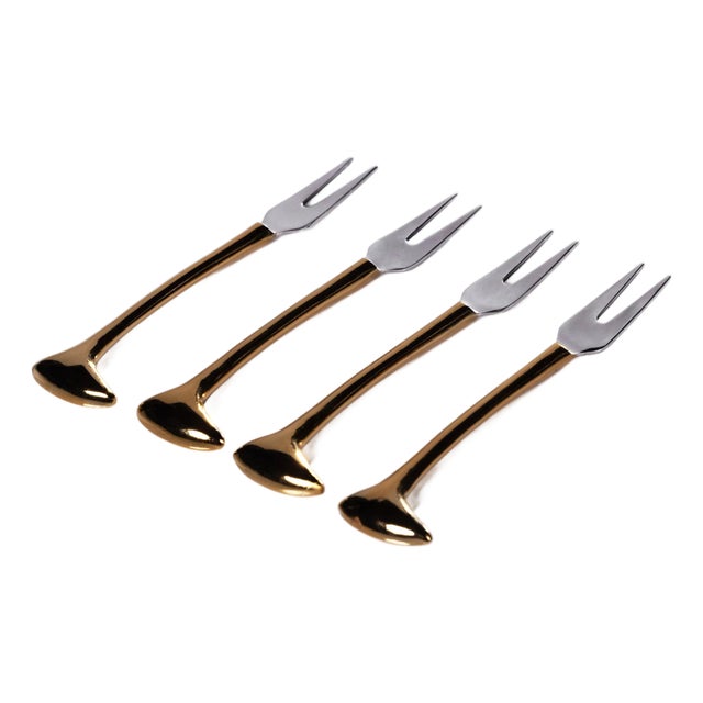 Sable 4-Piece Set Cheese & Cocktail Forks, Gold For Sale