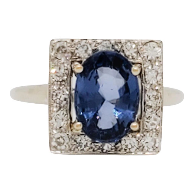 Blue Spinel and Diamond Cocktail ring in 14k White Gold, size 6.75 For Sale
