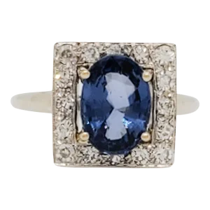 Blue Spinel and Diamond Cocktail ring in 14k White Gold, size 6.75