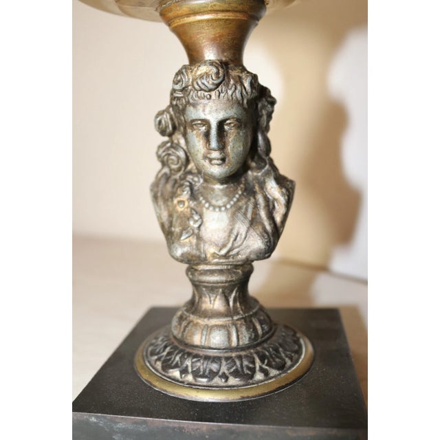 Victorian Antique Figural Lady Bust Oil Lamp Glass Font Gilded Metal Cast Iron Stand For Sale - Image 3 of 10