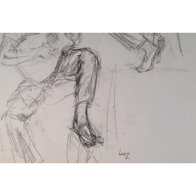 Evelyne Luez, Two Musicians, 20th Century, Pencil on Paper For Sale - Image 3 of 9