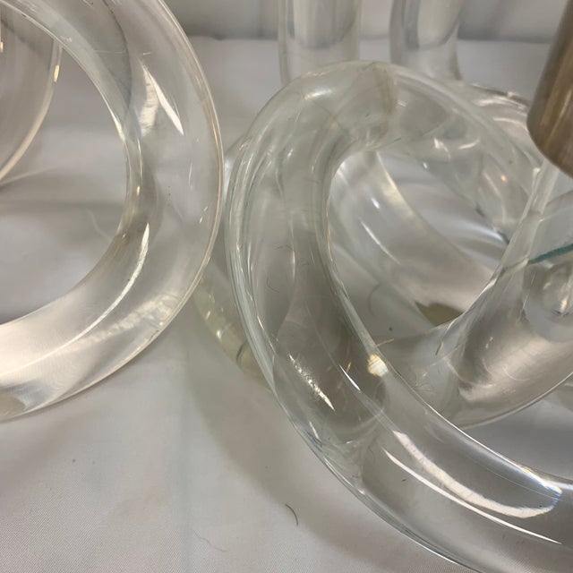 Plastic 1950s Dorothy Thorpe Lucite Pretzel Twist Lucite Candlestick Holders - Pair, Double and Triple For Sale - Image 7 of 8