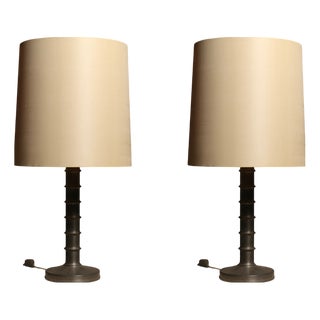 Bobbin Column Table Lamps in Pewter by Harald Buchrucker, 1960s, Set of 2 For Sale