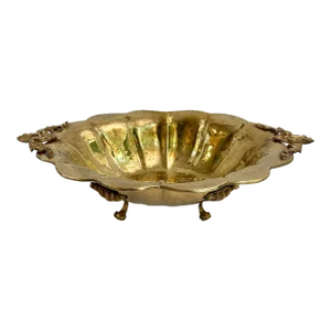 Vintage Hammered Brass Rococo Style Jardinere or Footed Bowl
