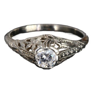 Antique 18k White Gold Engagement Ring With 0.25ct Diamond - Size 6 For Sale