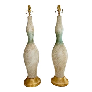 Pair Tall Murano White Blue & Adventurine Table Lamps For Sale