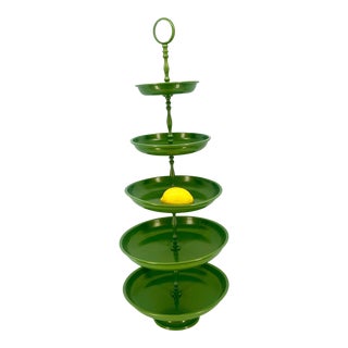 Vintage Mid-Century Modern 5 Tier Green Pedestal Centerpiece Tray Stand For Sale