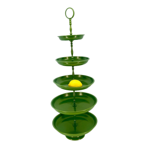 Vintage Mid-Century Modern 5 Tier Green Pedestal Centerpiece Tray Stand