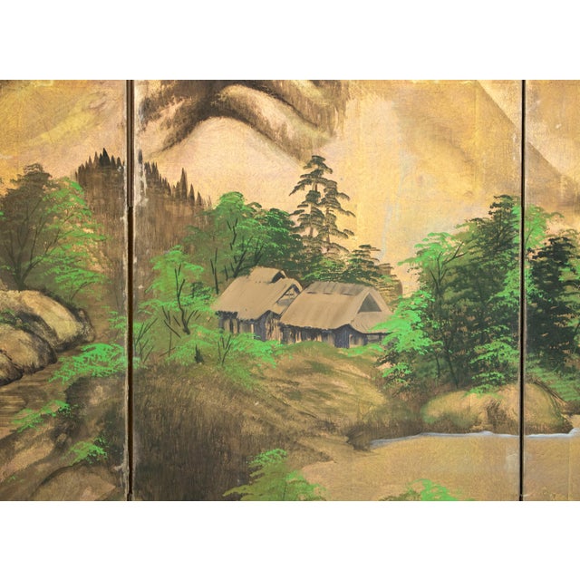 1960s "Summer Landscape With Trees", Shōwa Era Japanese Painted Byobu Screen For Sale - Image 14 of 18