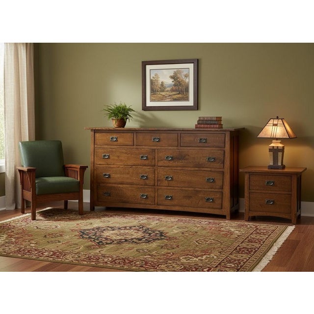 Brown Mission Quarter Sawn Oak 9 Drawer Dresser - Walnut Stain For Sale - Image 8 of 10