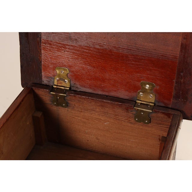 Antique Aesthestic Movement Stained Oak Sewing / Decorative Box on Bamboo Stand For Sale - Image 12 of 12