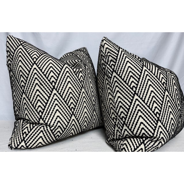Transitional Schumacher "Avila Embroidery" in Black 22" Pillows-a Pair For Sale - Image 3 of 3