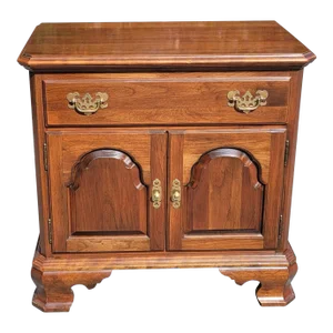 Ethan Allen Chippendale Style Solid Cherry Bedside Table Cabinet Nightstand