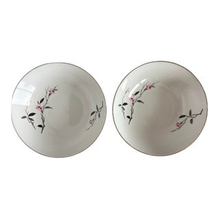 Vintage Pair of Coupe Cereal Bowls Cherry Blossom Is Fine China 1067, Made in Japan Sakura Pink Gray For Sale