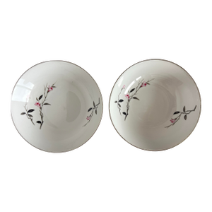 Vintage Pair of Coupe Cereal Bowls Cherry Blossom Is Fine China 1067, Made in Japan Sakura Pink Gray